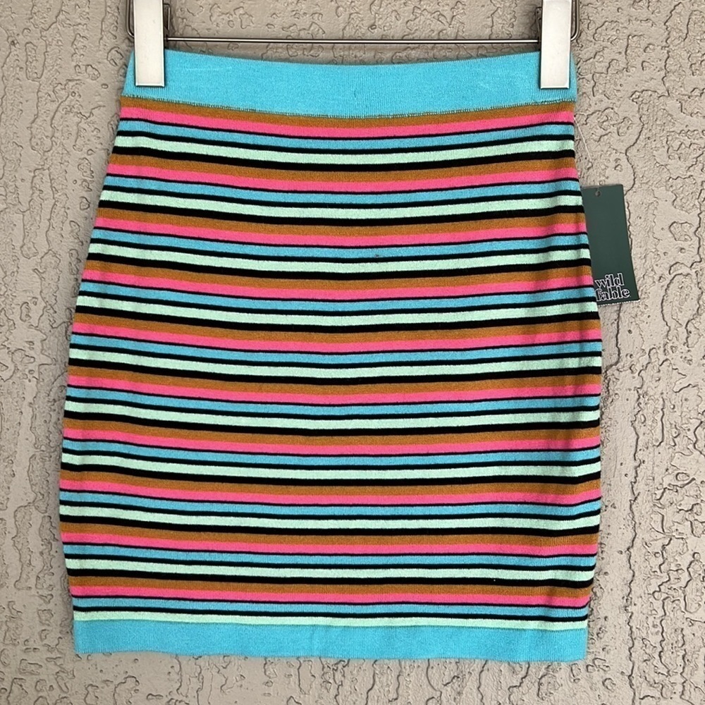 Wild Fable Multi Color Stripe Jacquard Knit Sweater Bodycon Mini Skirt NWT - Picture 3 of 10
